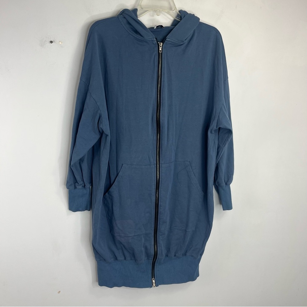 B|_ank Size Medium Petite Blue Zippered Sweatshirt Dress Hooded BSB